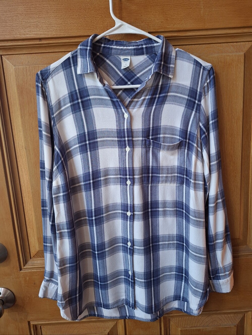 Old Navy Blue and White Plaid Button-Down Shirt Womens Medium
